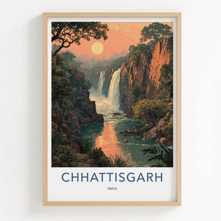 Chhattisgarh Poster - India Scenic Art - Chhattisgarh Sunset Falls Wall Decor