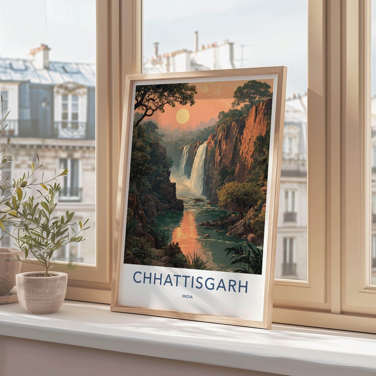 Chhattisgarh Poster - India Scenic Art - Chhattisgarh Sunset Falls Wall Decor