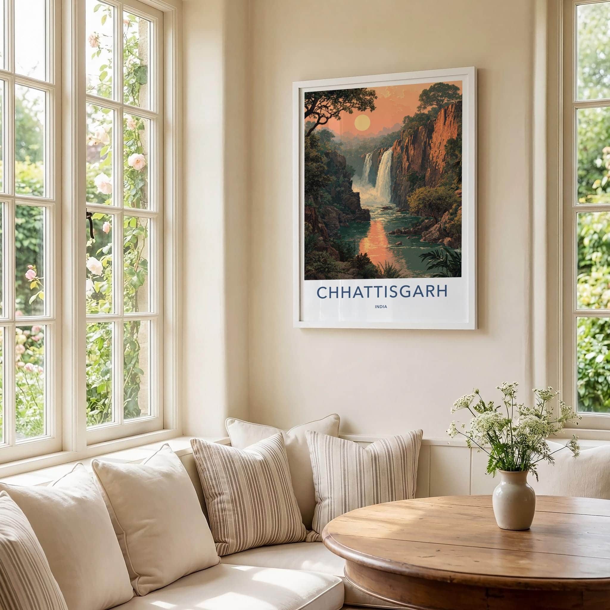 Chhattisgarh Poster - India Scenic Art - Chhattisgarh Sunset Falls Wall Decor