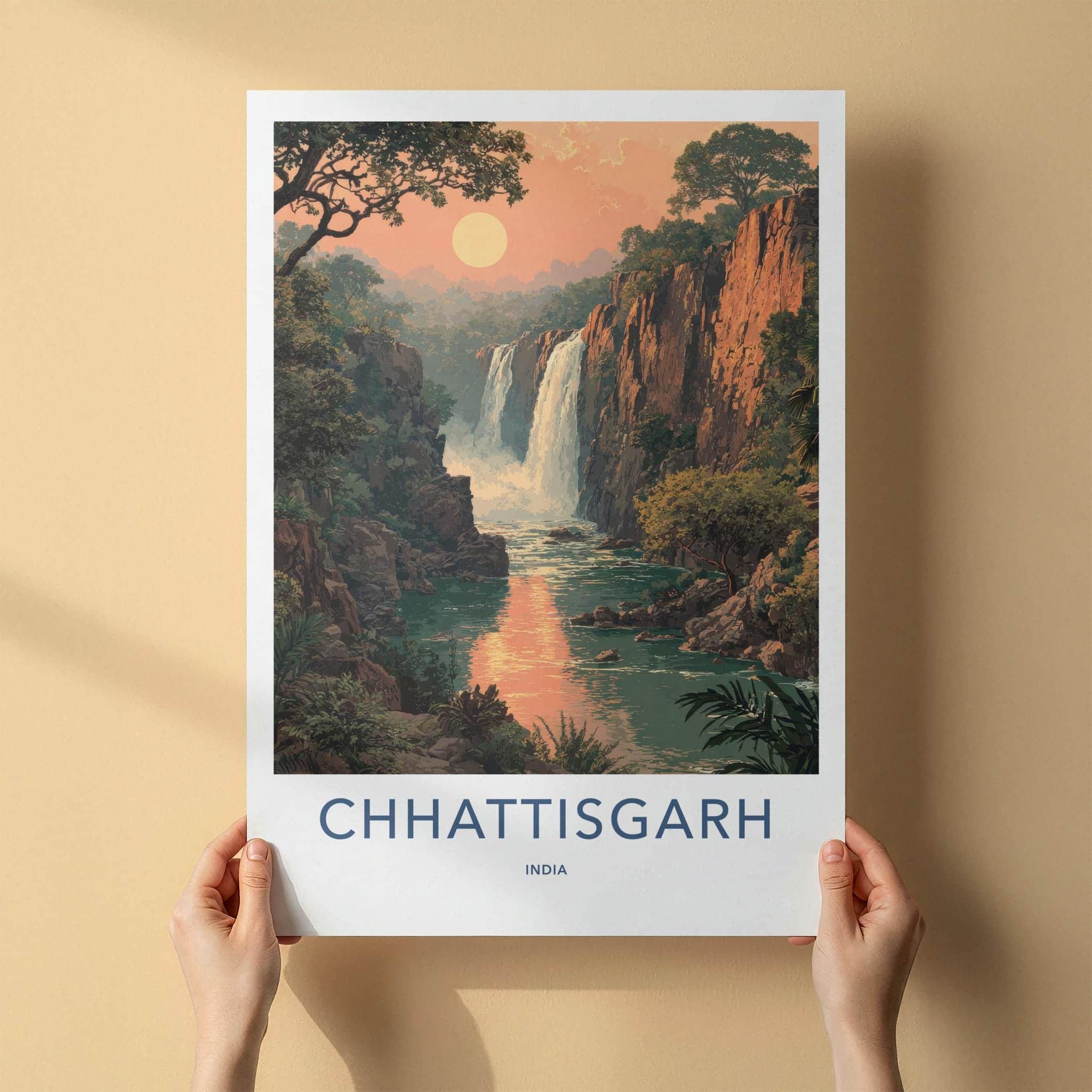 Chhattisgarh Poster - India Scenic Art - Chhattisgarh Sunset Falls Wall Decor