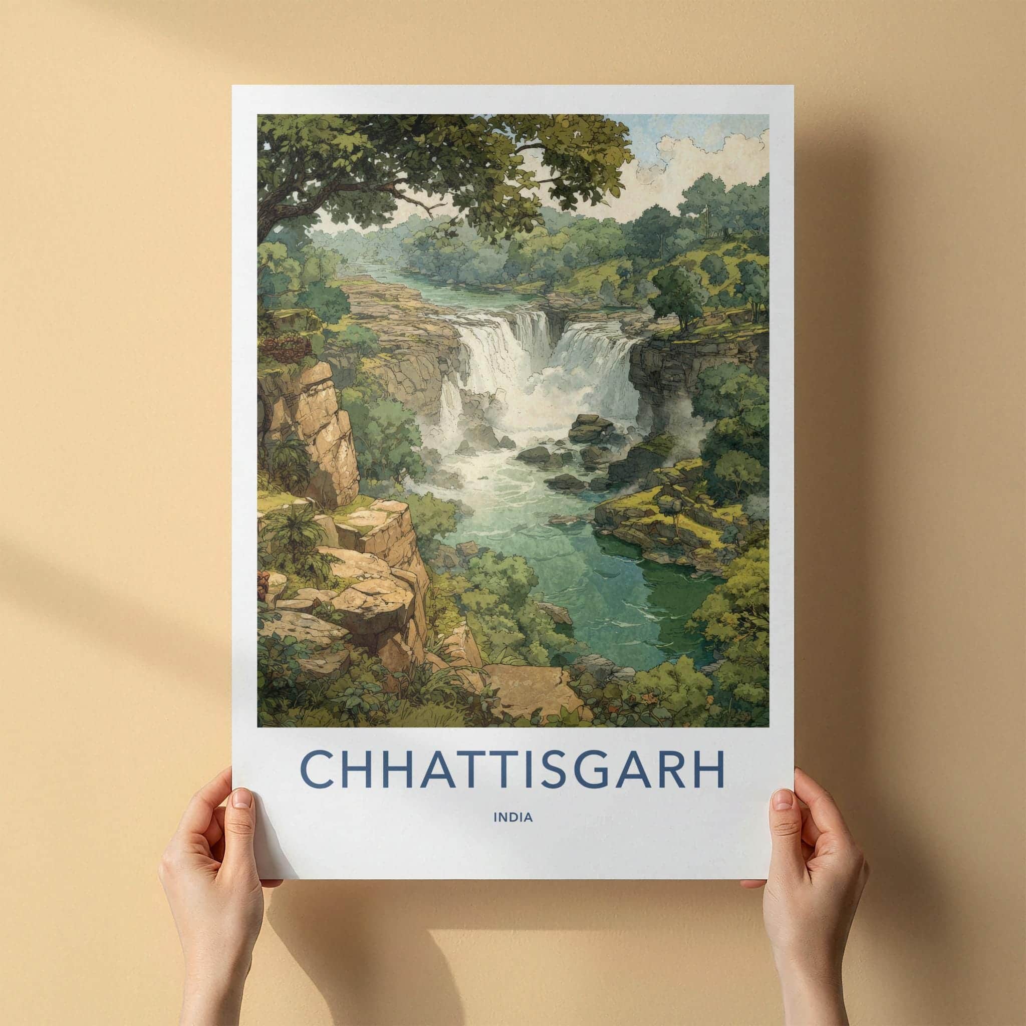 Chhattisgarh Poster - India Travel Art - Chhattisgarh Lush Green Falls Home Decor