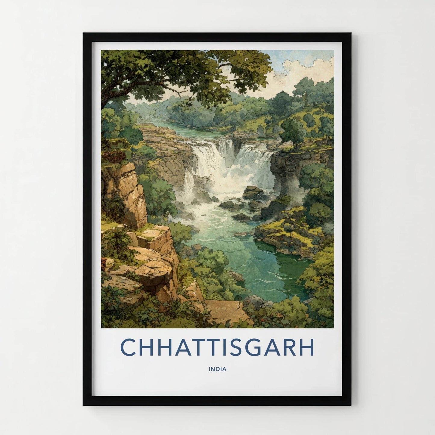 Chhattisgarh Poster - India Travel Art - Chhattisgarh Lush Green Falls Home Decor