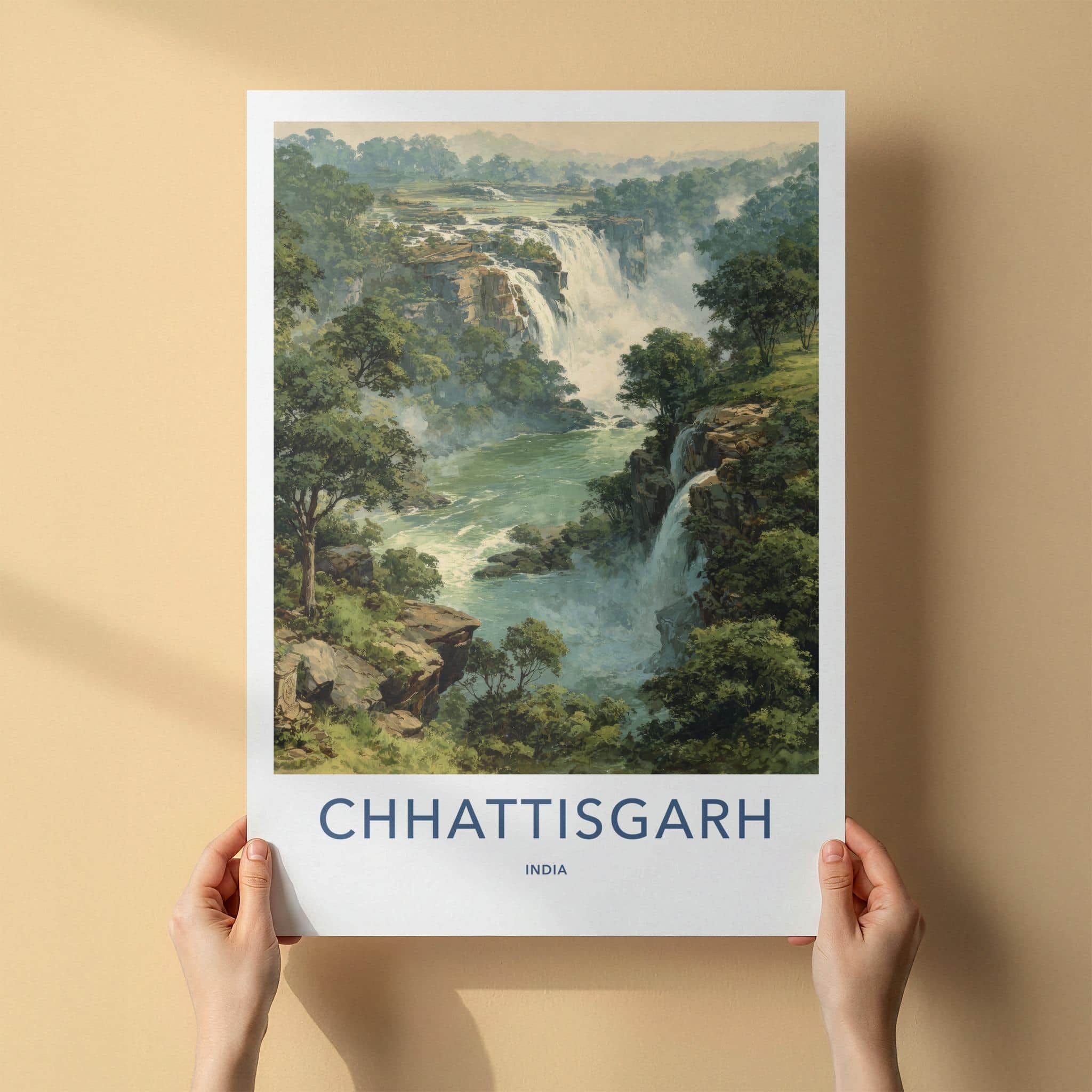 Chhattisgarh Poster - India Travel Art - Chhattisgarh Misty Jungle Falls Home Decor