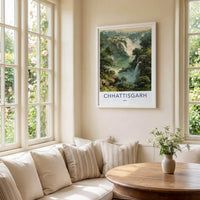 Chhattisgarh Poster - India Travel Art - Chhattisgarh Misty Jungle Falls Home Decor