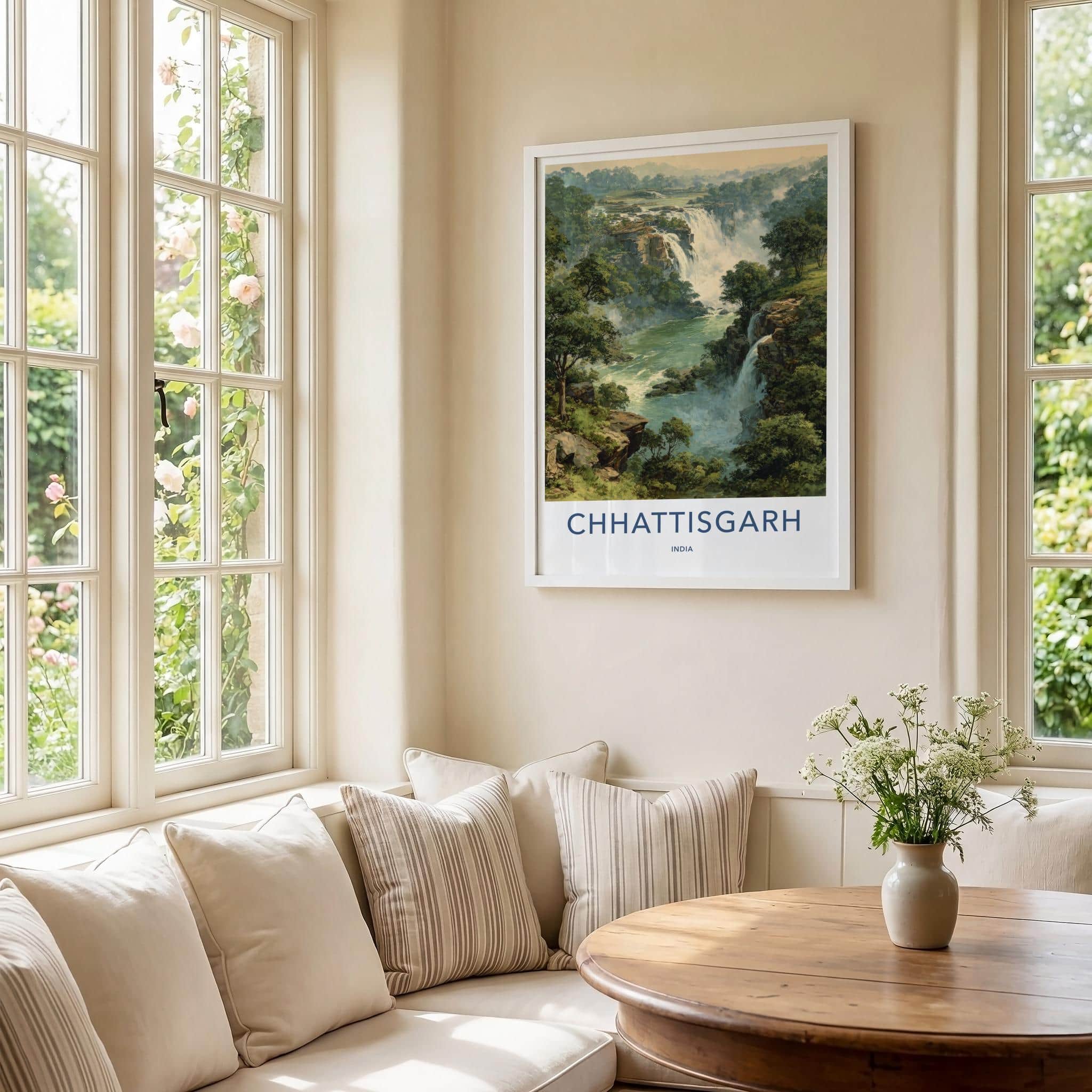 Chhattisgarh Poster - India Travel Art - Chhattisgarh Misty Jungle Falls Home Decor