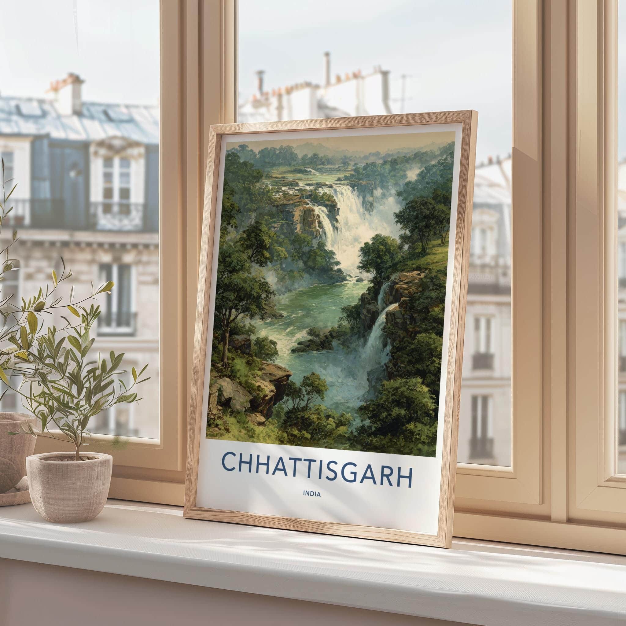 Chhattisgarh Poster - India Travel Art - Chhattisgarh Misty Jungle Falls Home Decor