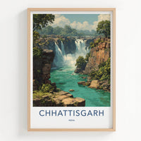 Chhattisgarh Poster - India Travel Art - Chhattisgarh Rocky Gorge Waterfalls Home Decor