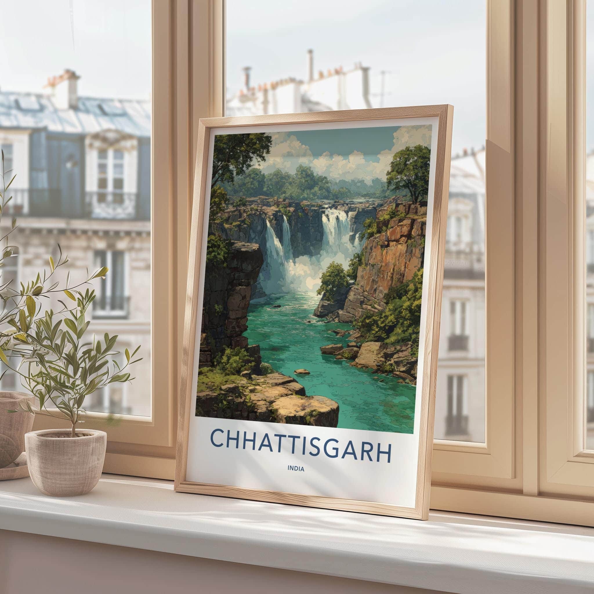 Chhattisgarh Poster - India Travel Art - Chhattisgarh Rocky Gorge Waterfalls Home Decor