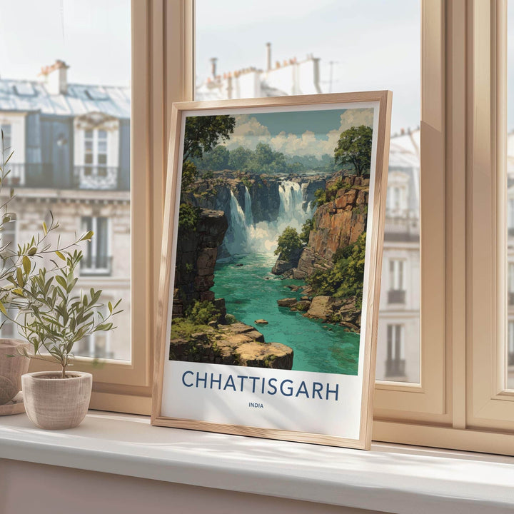 Chhattisgarh Poster - India Travel Art - Chhattisgarh Rocky Gorge Waterfalls Home Decor