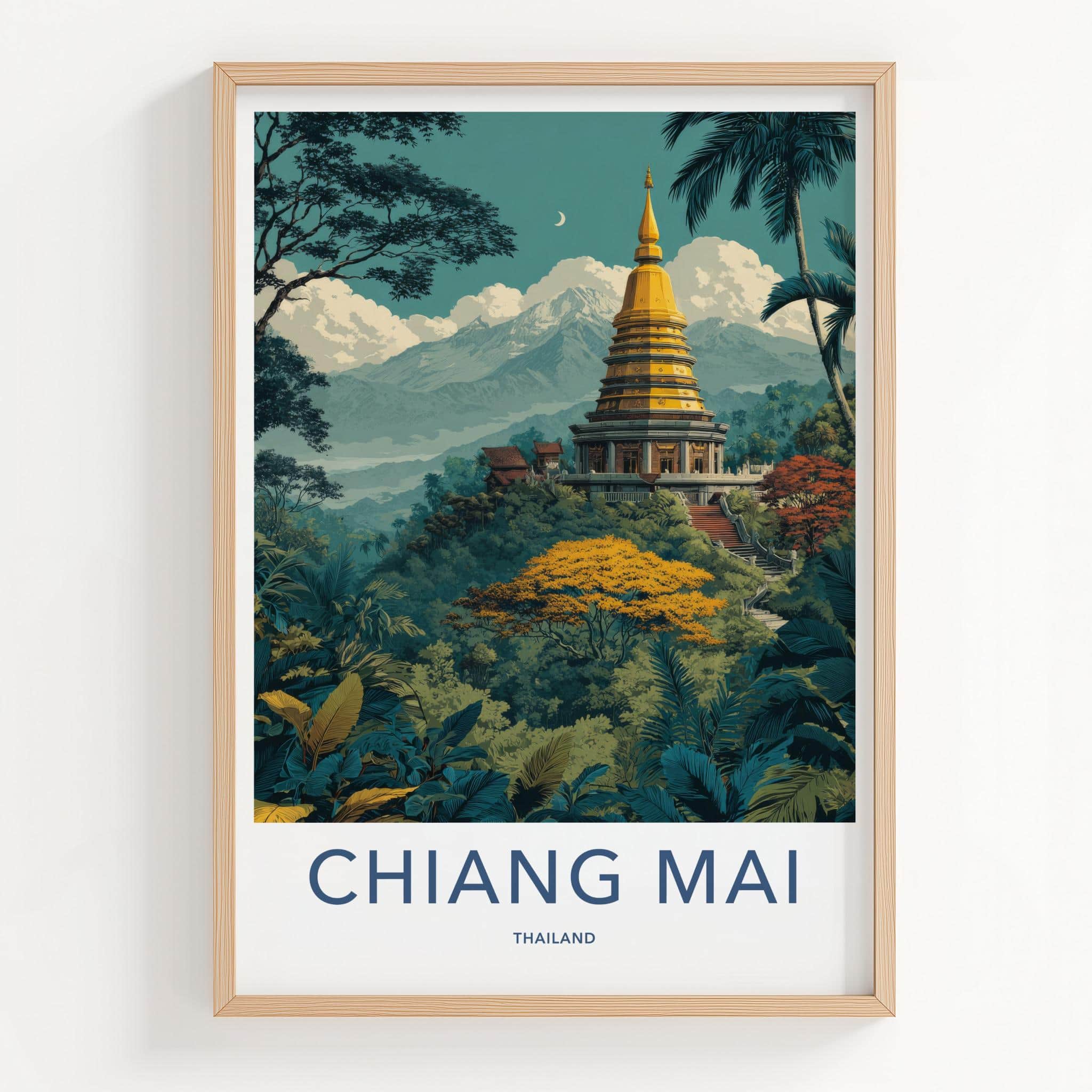 Chiang Mai Poster - Thailand Travel Art - Golden Temple Hill Home Decor