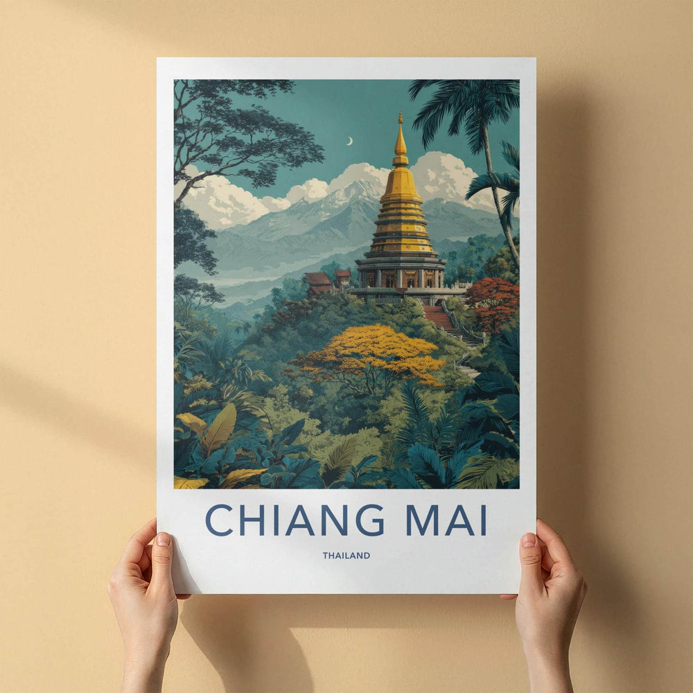 Chiang Mai Poster - Thailand Travel Art - Golden Temple Hill Home Decor