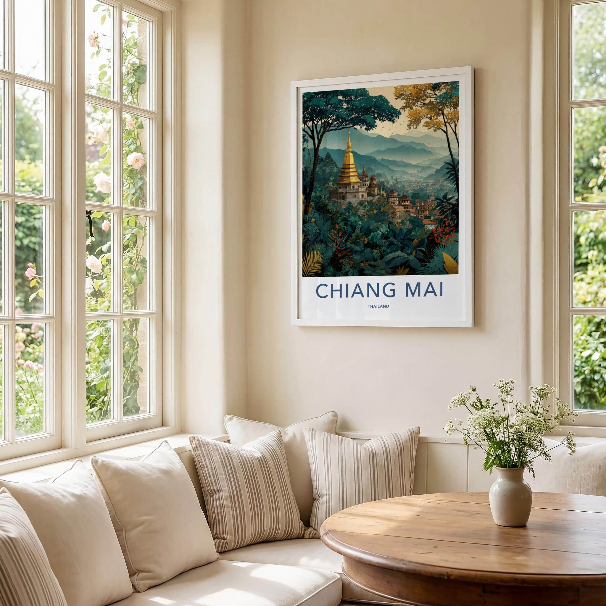 Chiang Mai Poster - Thailand Travel Art - Golden Temple Jungle Home Decor