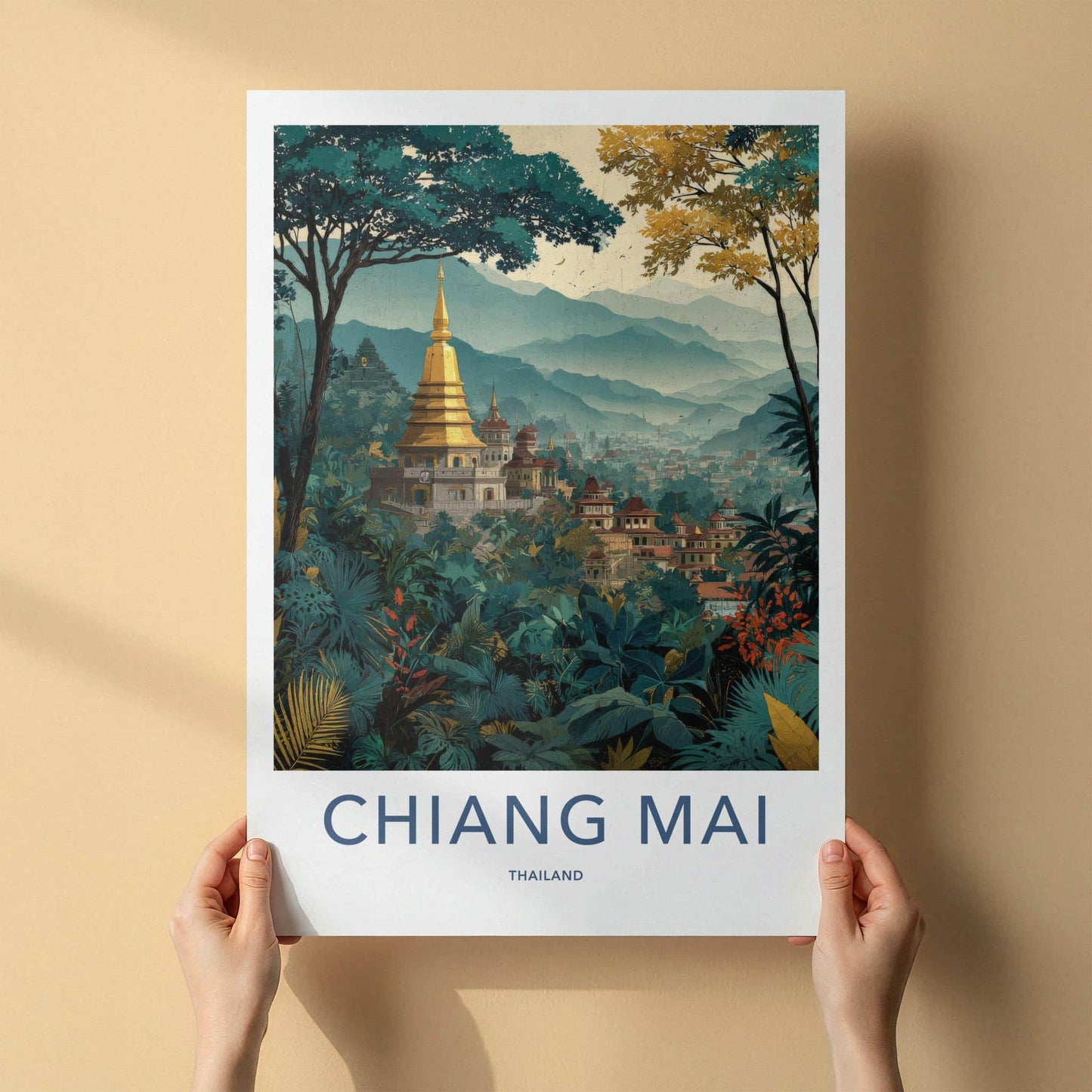 Chiang Mai Poster - Thailand Travel Art - Golden Temple Jungle Home Decor