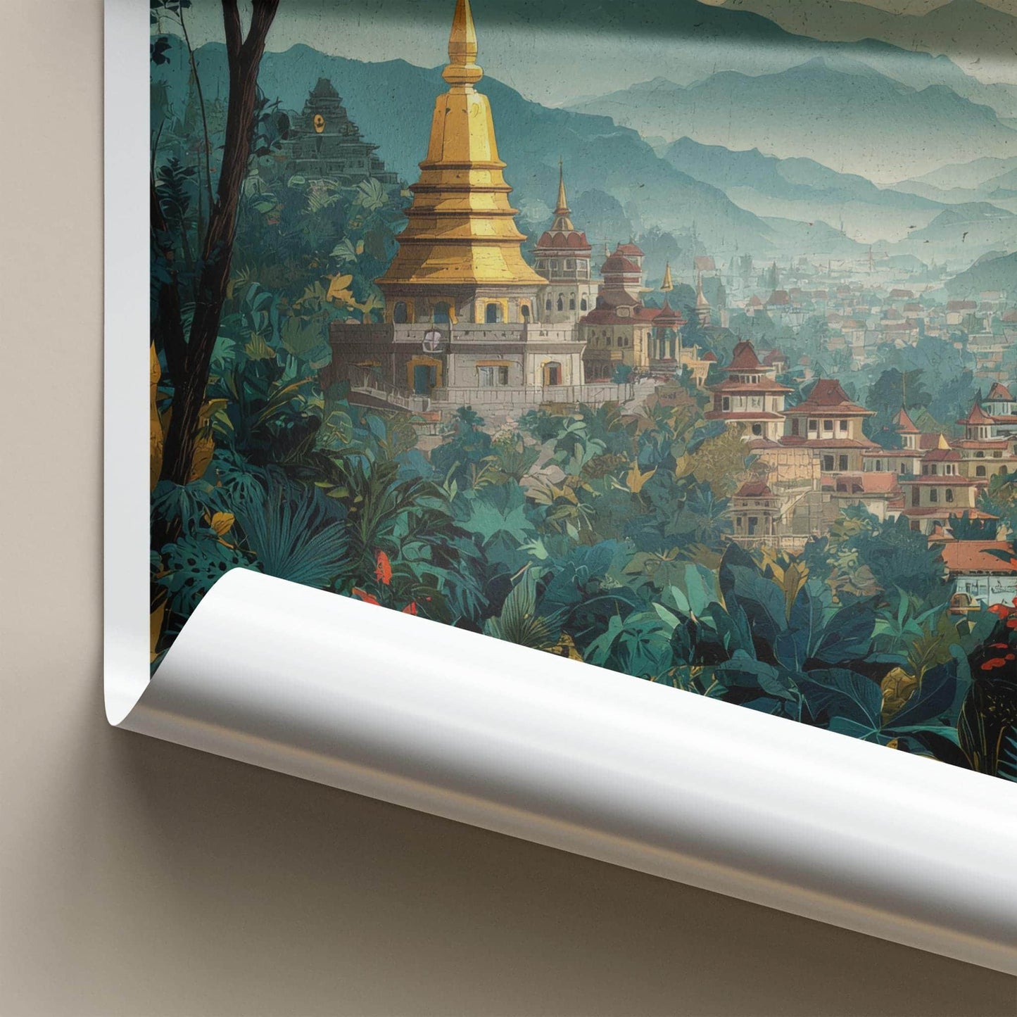 Chiang Mai Poster - Thailand Travel Art - Golden Temple Jungle Home Decor