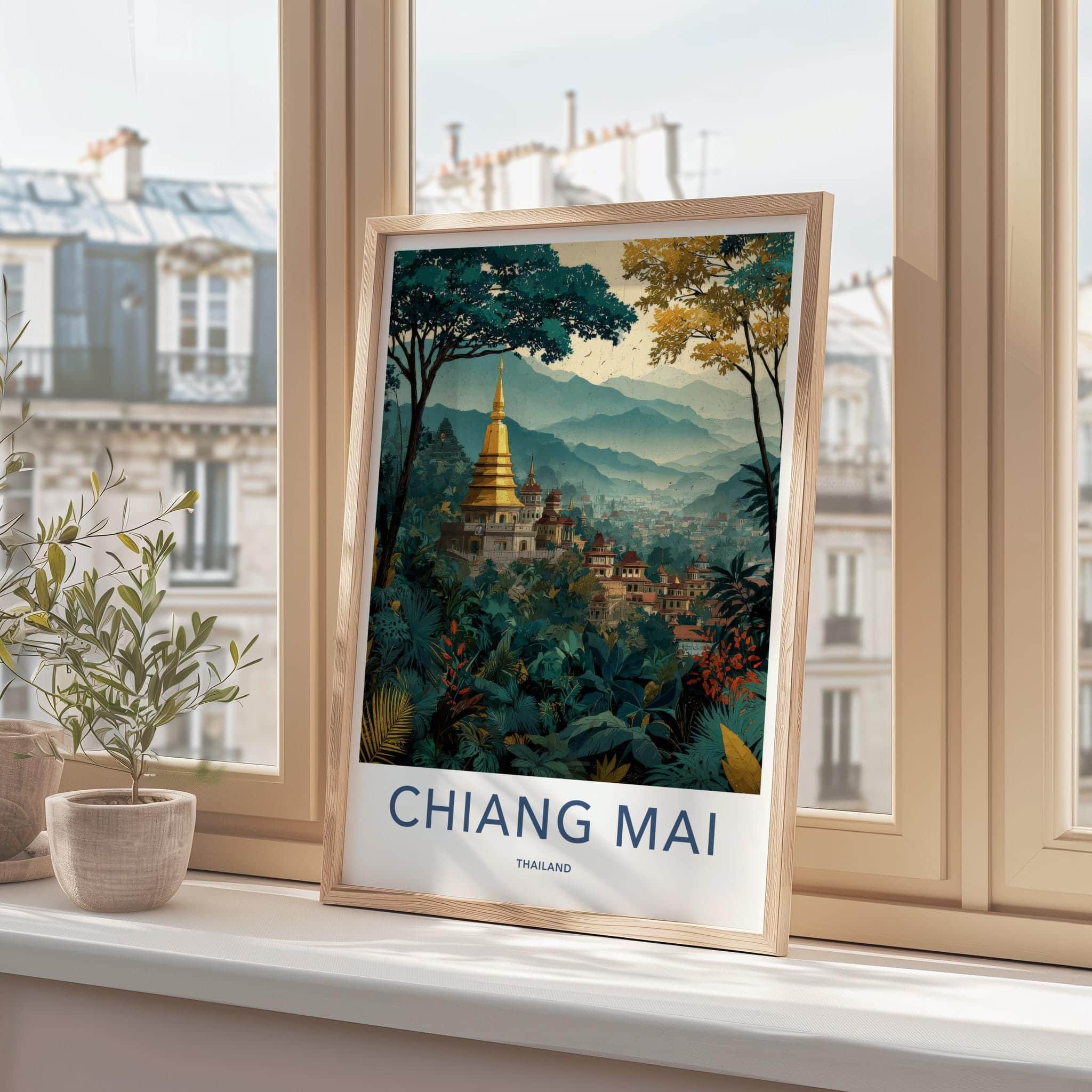 Chiang Mai Poster - Thailand Travel Art - Golden Temple Jungle Home Decor