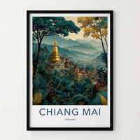 Chiang Mai Poster - Thailand Travel Art - Golden Temple Jungle Home Decor