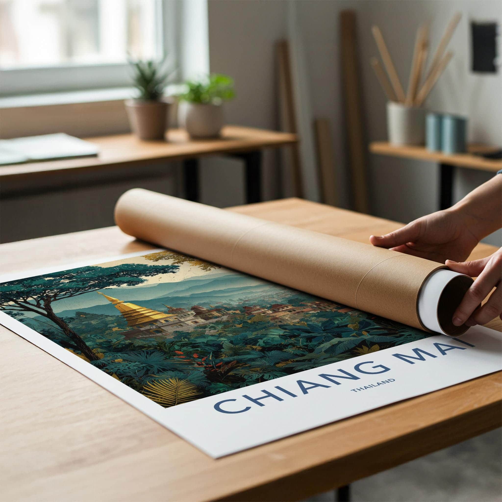 Chiang Mai Poster - Thailand Travel Art - Golden Temple Jungle Home Decor
