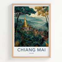 Chiang Mai Poster - Thailand Travel Art - Golden Temple Jungle Home Decor
