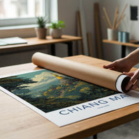 Chiang Mai Poster - Thailand Travel Art - Golden temple peaks Home Decor