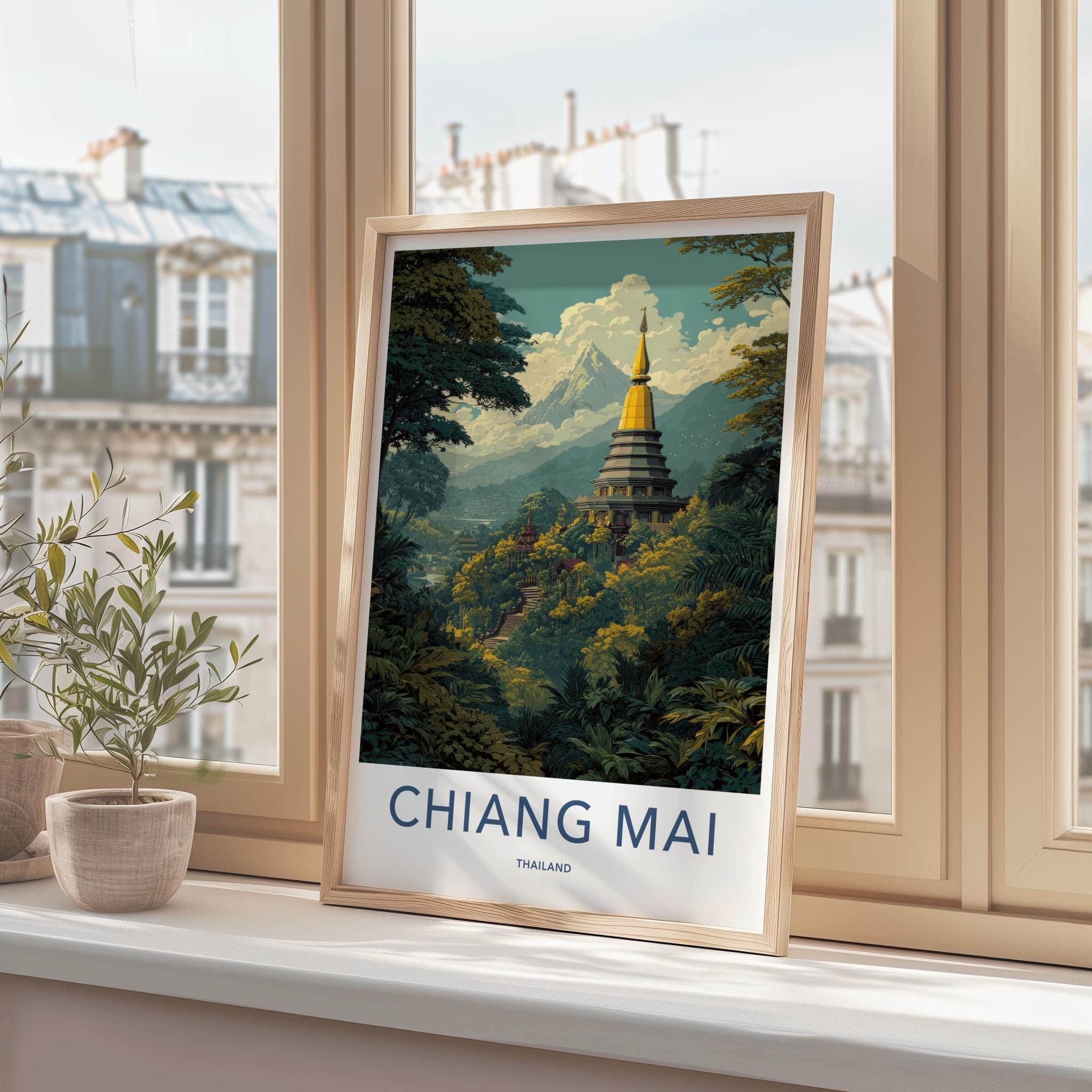Chiang Mai Poster - Thailand Travel Art - Golden temple peaks Home Decor