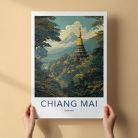 Chiang Mai Poster - Thailand Travel Art - Golden temple peaks Home Decor