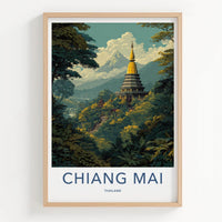 Chiang Mai Poster - Thailand Travel Art - Golden temple peaks Home Decor