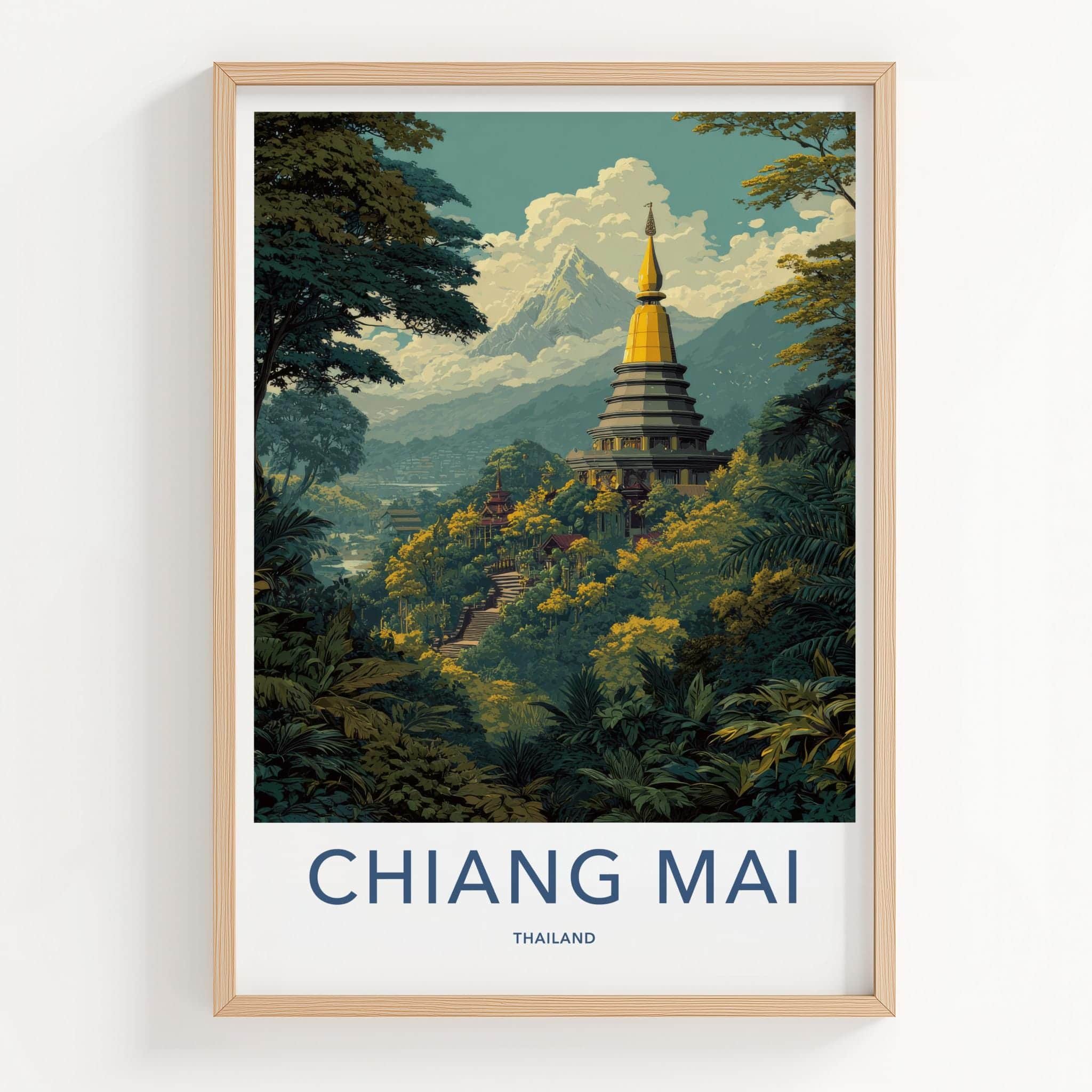 Chiang Mai Poster - Thailand Travel Art - Golden temple peaks Home Decor