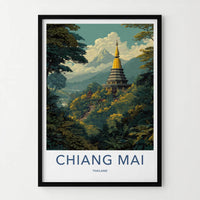 Chiang Mai Poster - Thailand Travel Art - Golden temple peaks Home Decor