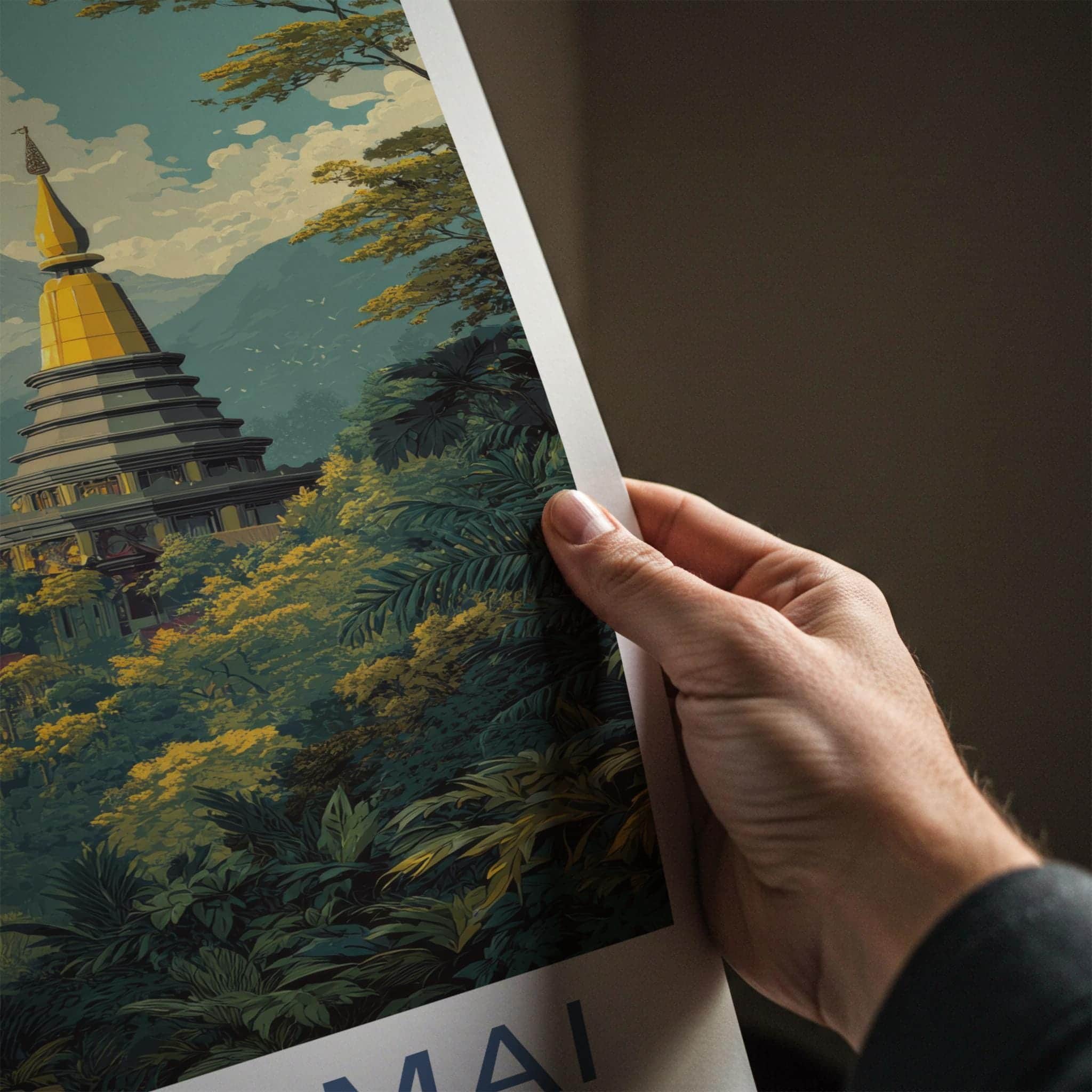 Chiang Mai Poster - Thailand Travel Art - Golden temple peaks Home Decor