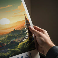 Chiang Mai Poster - Thailand Travel Art - Golden Temple Sunset Wall Decor