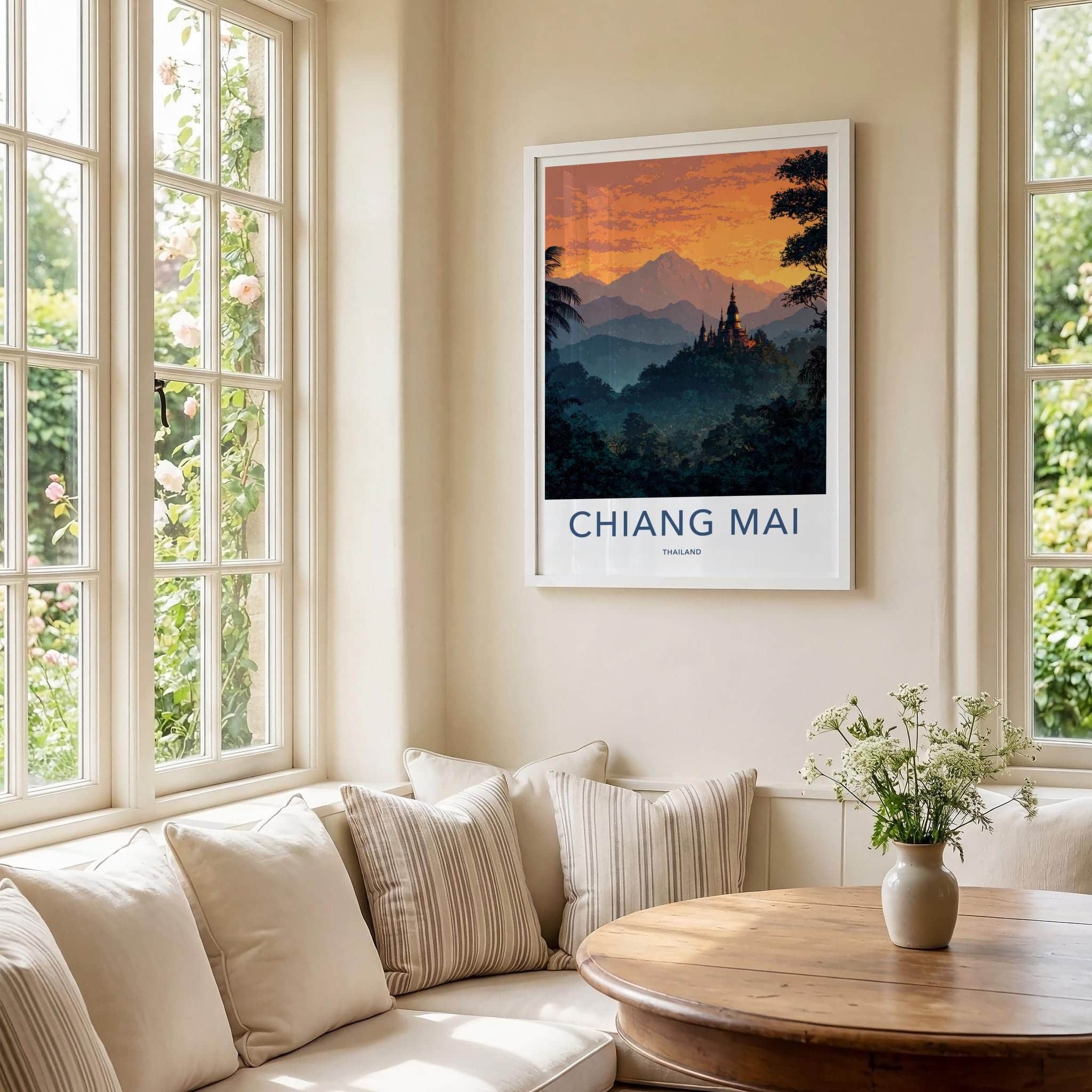 Chiang Mai Poster - Thailand Travel Art - Jungle Temple Sunset Home Decor