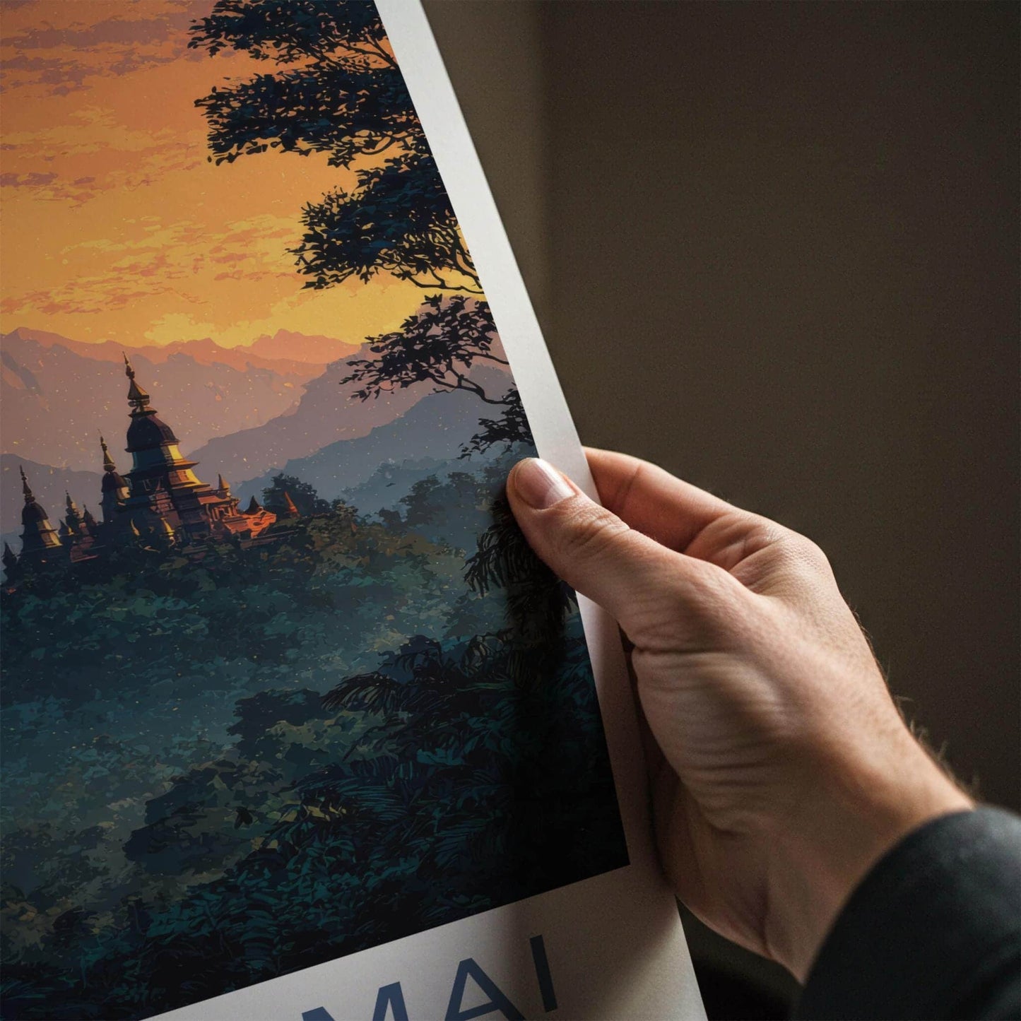 Chiang Mai Poster - Thailand Travel Art - Jungle Temple Sunset Home Decor