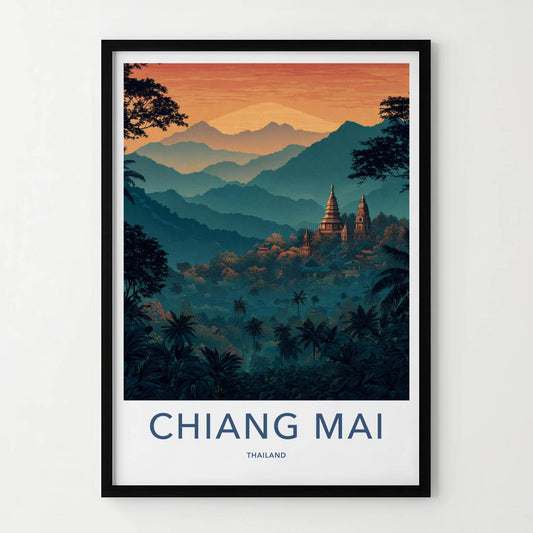 Chiang Mai Poster - Thailand Travel Art - Lush Jungle Temples Home Decor