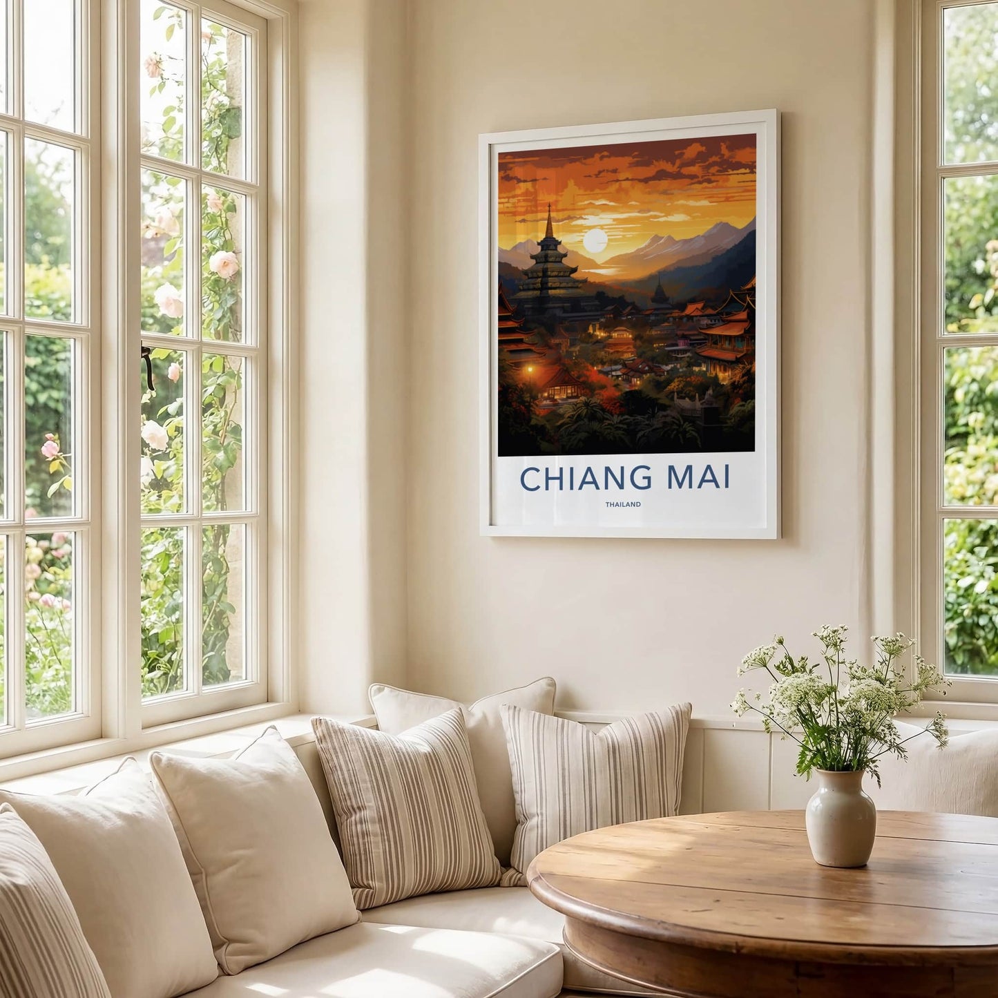 Chiang Mai Poster - Thailand Travel Art - Mountain Temple Sunset Home Decor