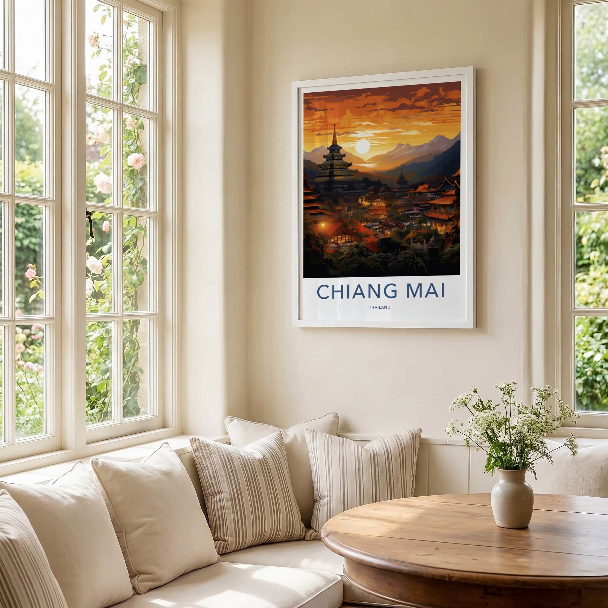 Chiang Mai Poster - Thailand Travel Art - Mountain Temple Sunset Home Decor