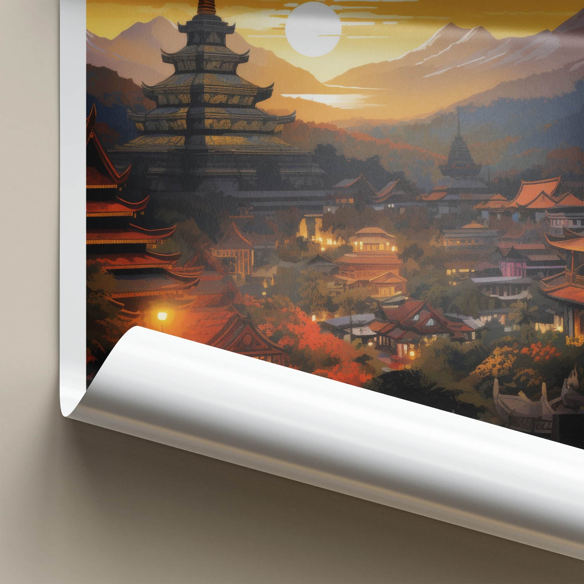 Chiang Mai Poster - Thailand Travel Art - Mountain Temple Sunset Home Decor