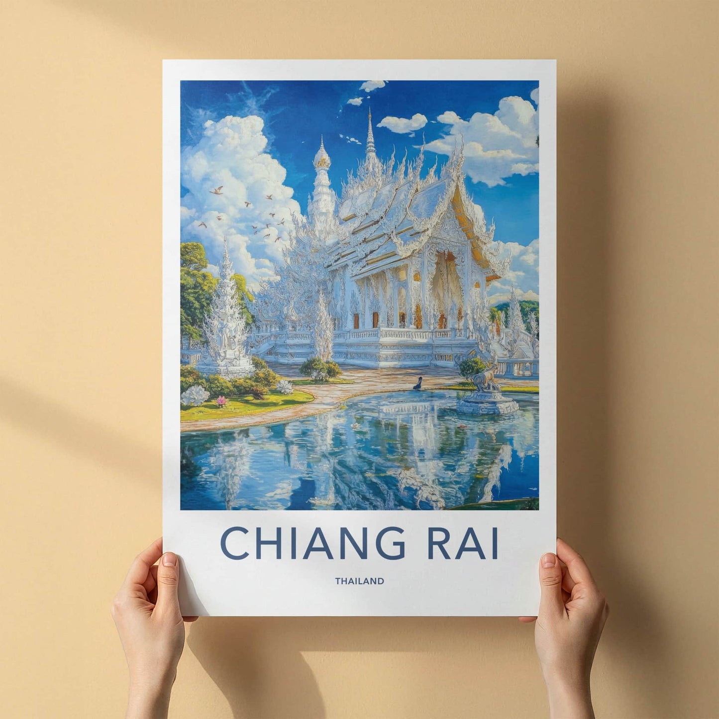 Chiang Rai Poster - Thailand Travel Art - Ornate White Temple Home Decor