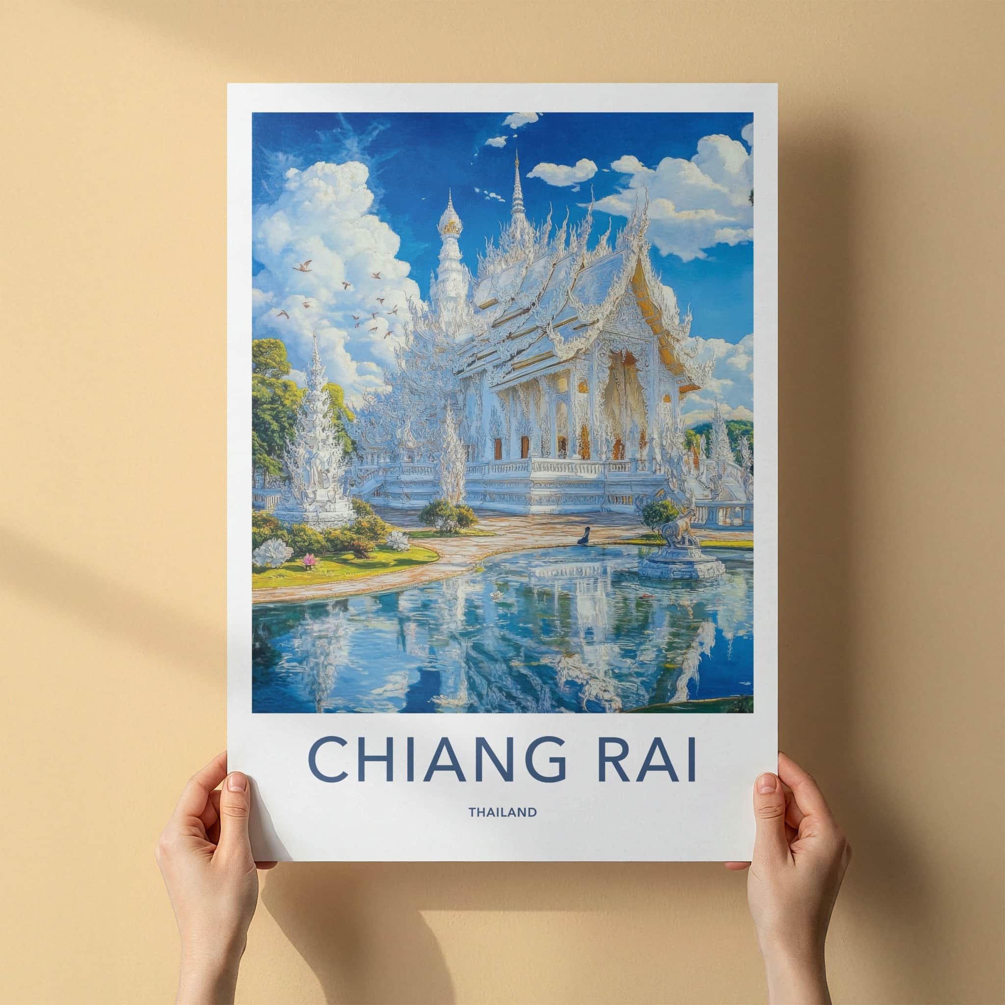 Chiang Rai Poster - Thailand Travel Art - Ornate White Temple Home Decor
