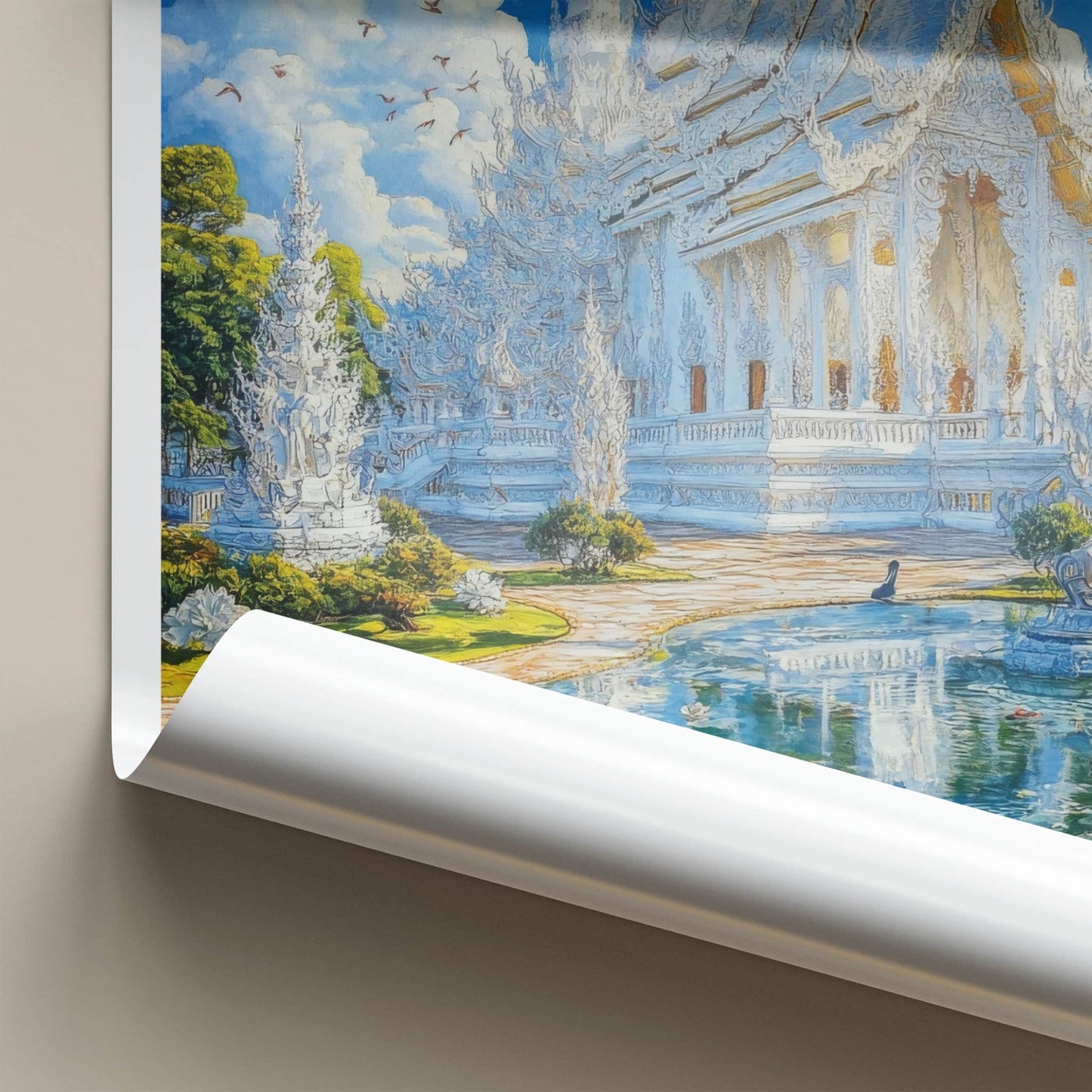 Chiang Rai Poster - Thailand Travel Art - Ornate White Temple Home Decor