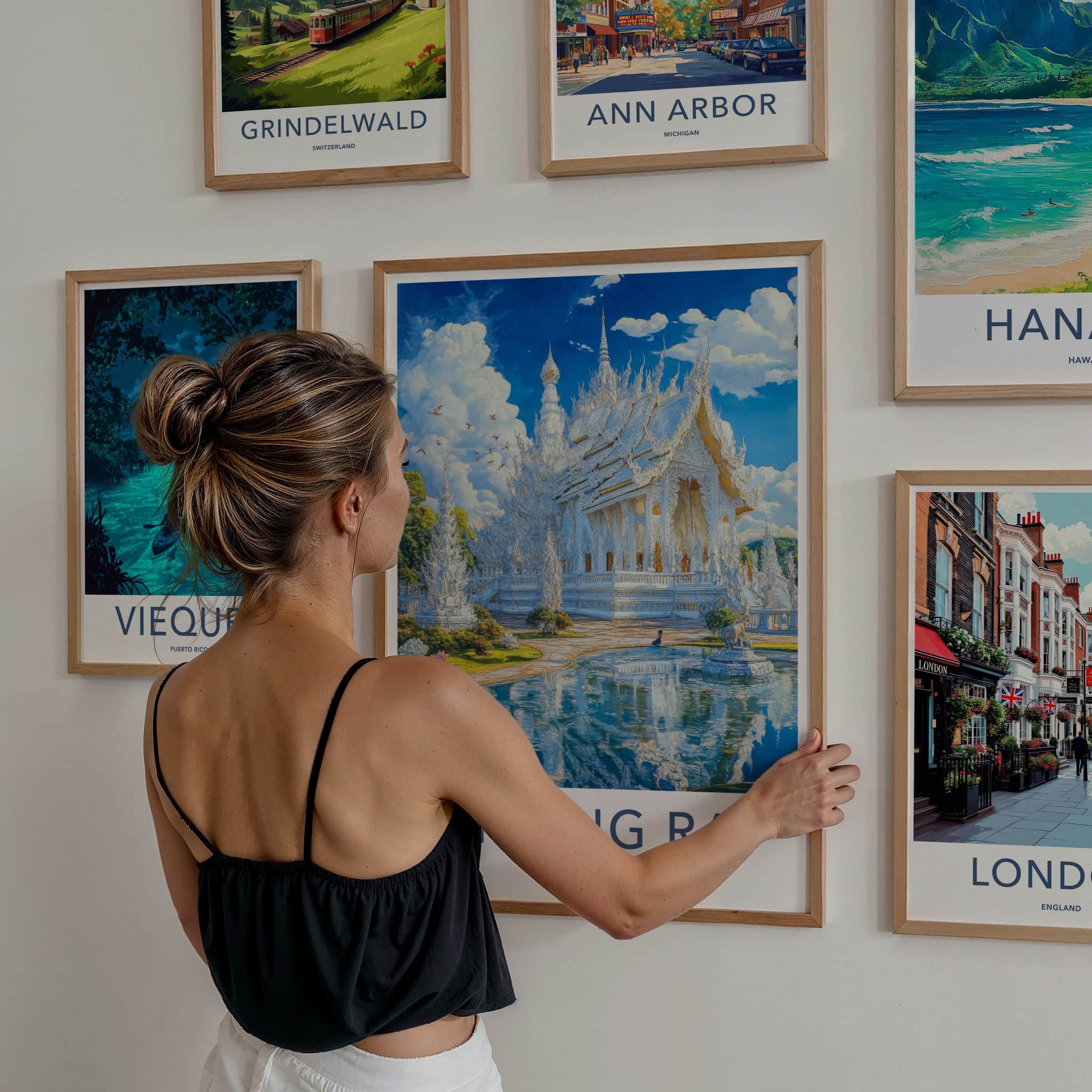 Chiang Rai Poster - Thailand Travel Art - Ornate White Temple Home Decor