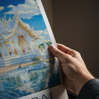 Chiang Rai Poster - Thailand Travel Art - Ornate White Temple Home Decor