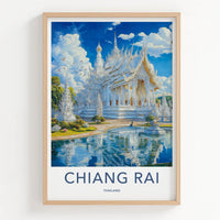 Chiang Rai Poster - Thailand Travel Art - Ornate White Temple Home Decor
