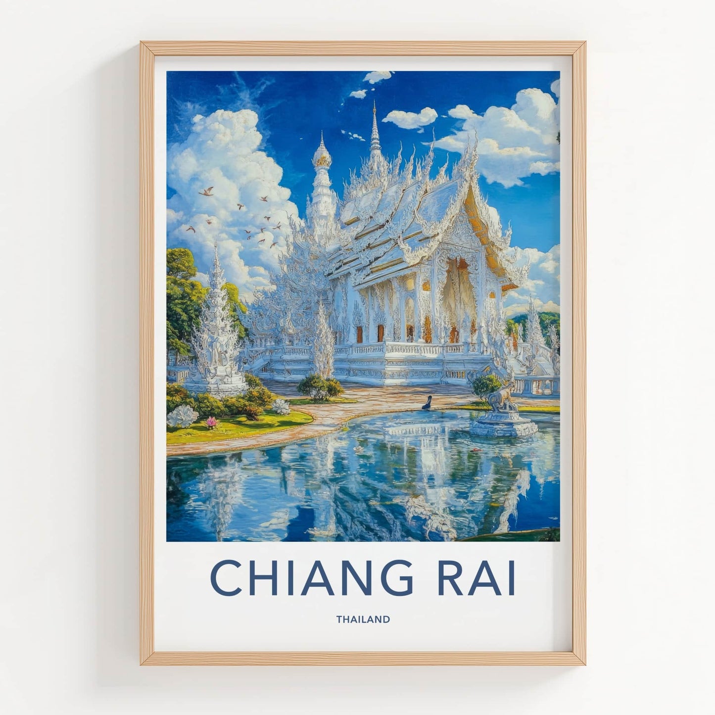 Chiang Rai Poster - Thailand Travel Art - Ornate White Temple Home Decor