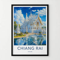 Chiang Rai Poster - Thailand Travel Art - Ornate White Temple Home Decor