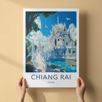 Chiang Rai Poster - Thailand Travel Art - Ornate White Temple Wall Decor