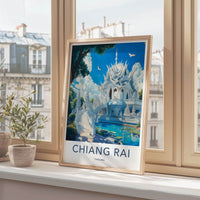 Chiang Rai Poster - Thailand Travel Art - Ornate White Temple Wall Decor