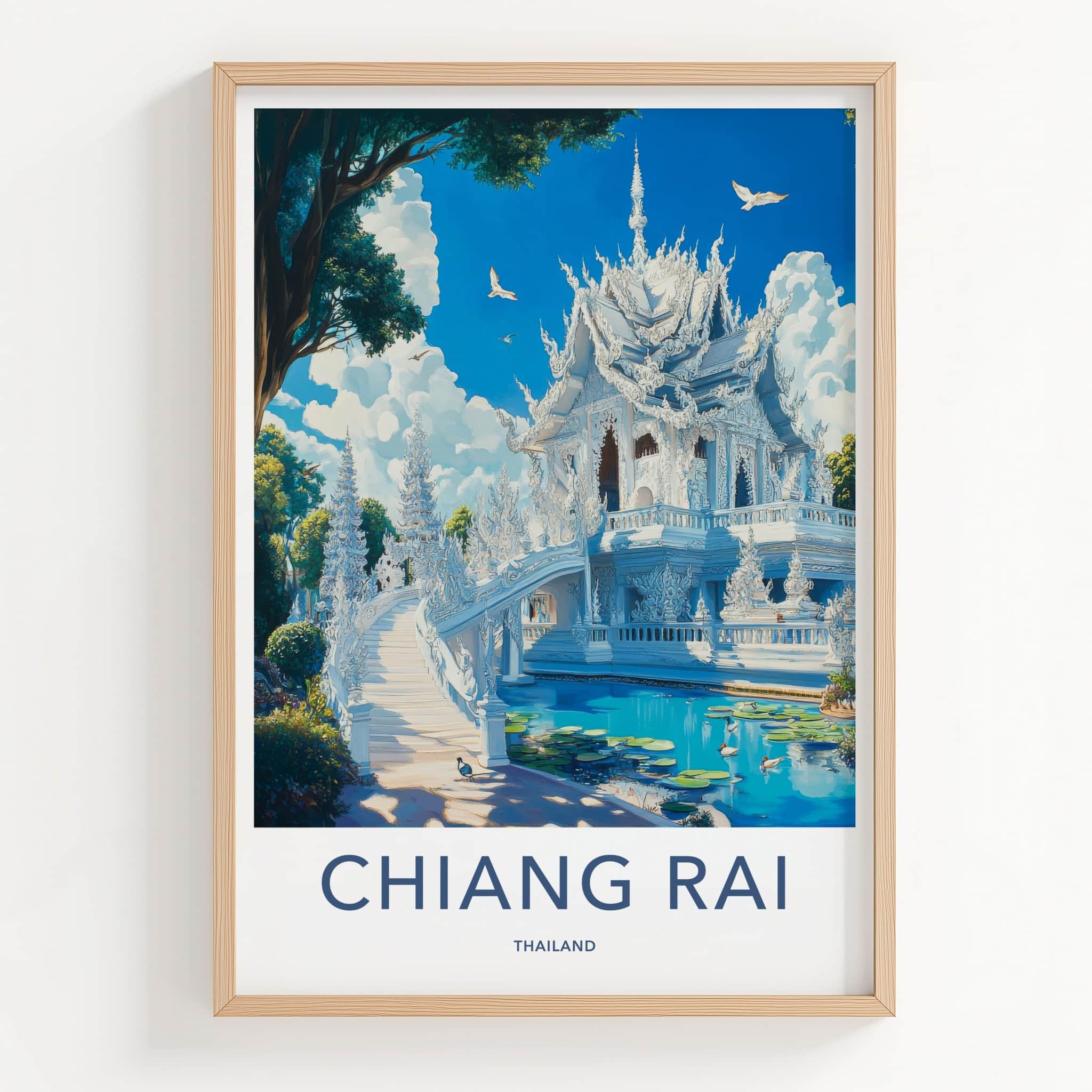 Chiang Rai Poster - Thailand Travel Art - Ornate White Temple Wall Decor