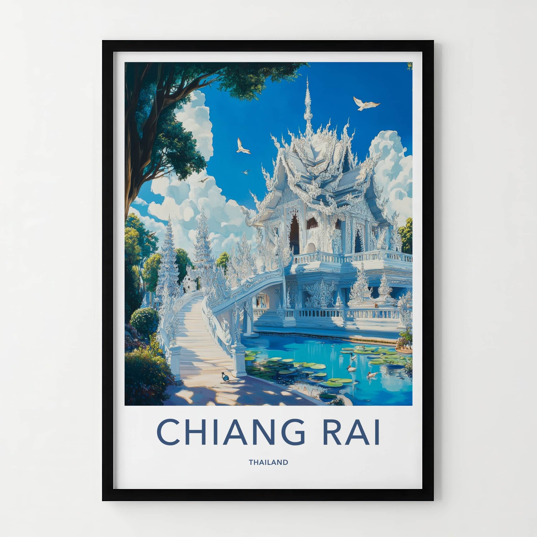 Chiang Rai Poster - Thailand Travel Art - Ornate White Temple Wall Decor