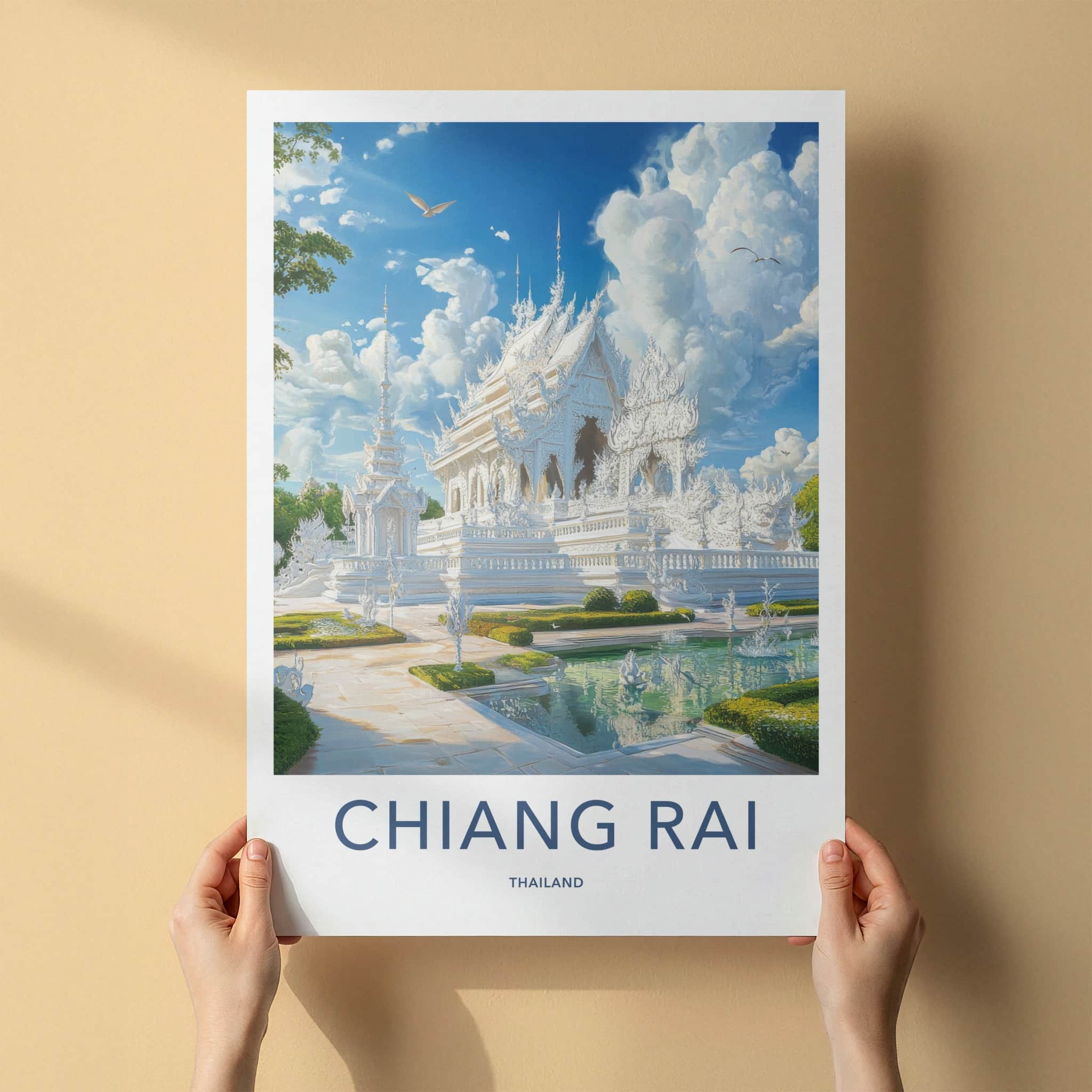 Chiang Rai Poster - Thailand Travel Art - Ornate White Temple Wall Decor