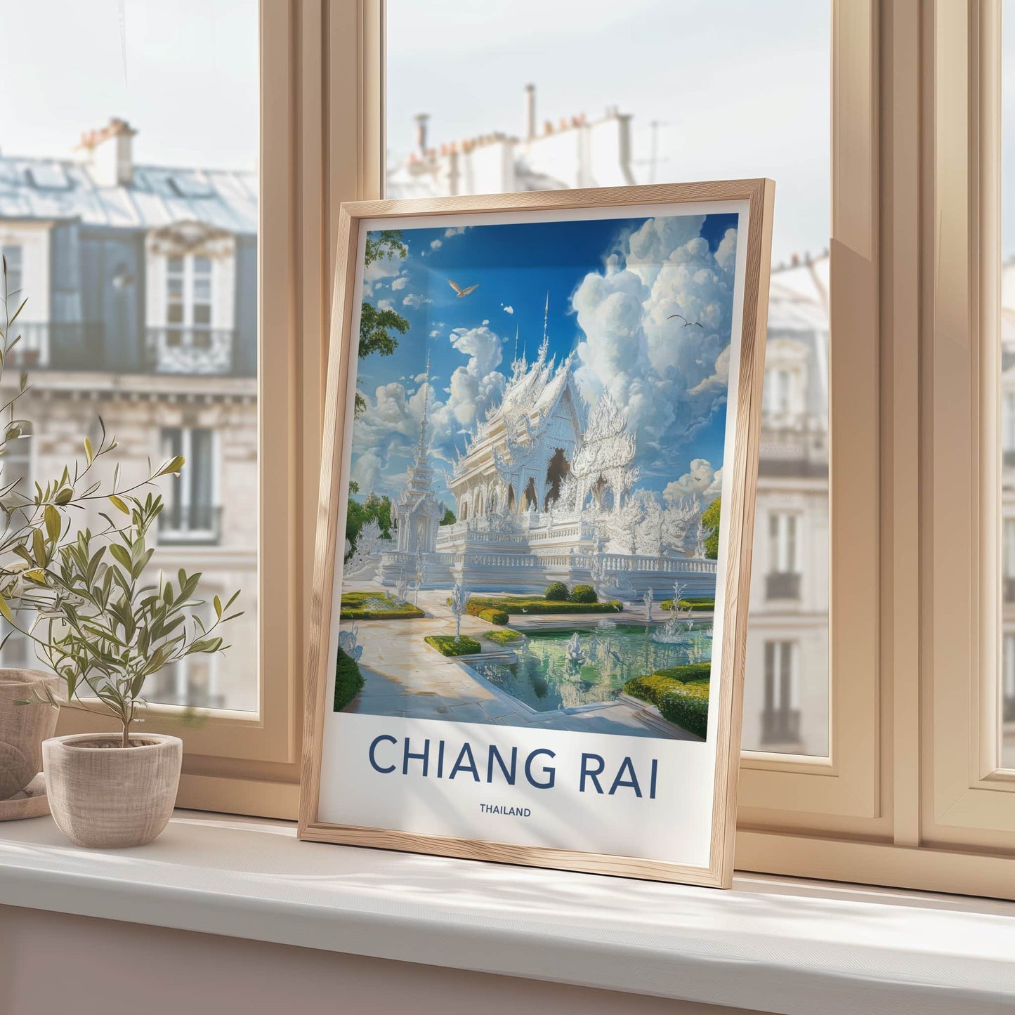 Chiang Rai Poster - Thailand Travel Art - Ornate White Temple Wall Decor